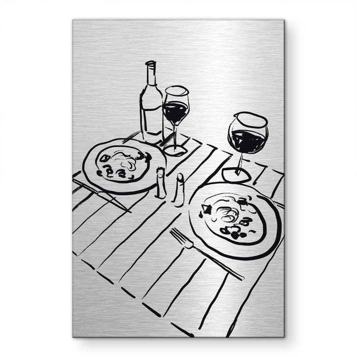 Alu-Dibond gebürstet mit Silbereffekt - Stillleben Dinner mit Wein - Treechild - WA512243