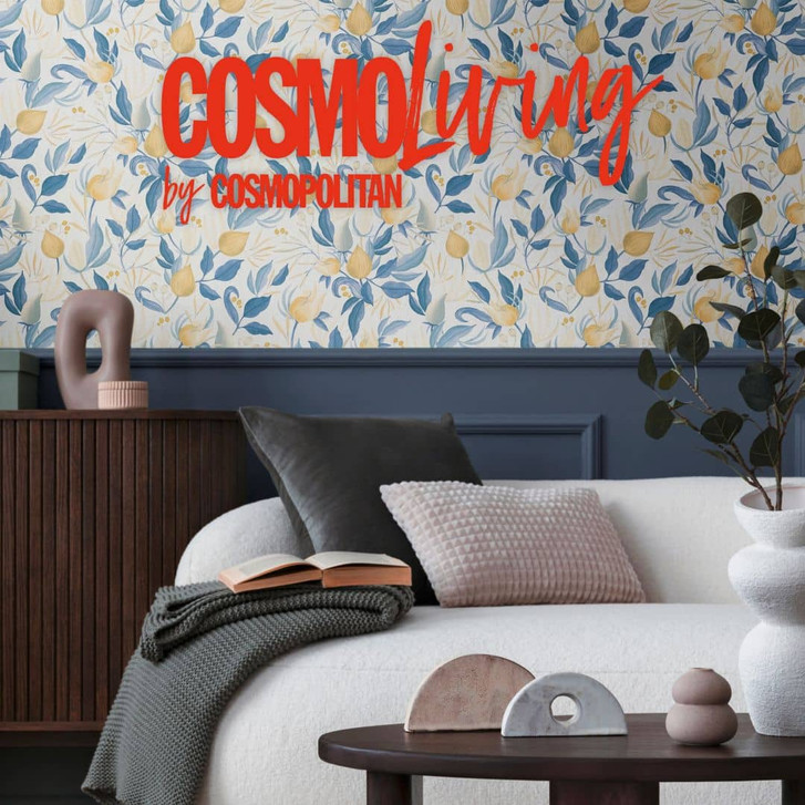 COSMOPOLITAN Blumentapete florales Design Weiss Blau Gelb - Küchen Vliestapete - WA480217