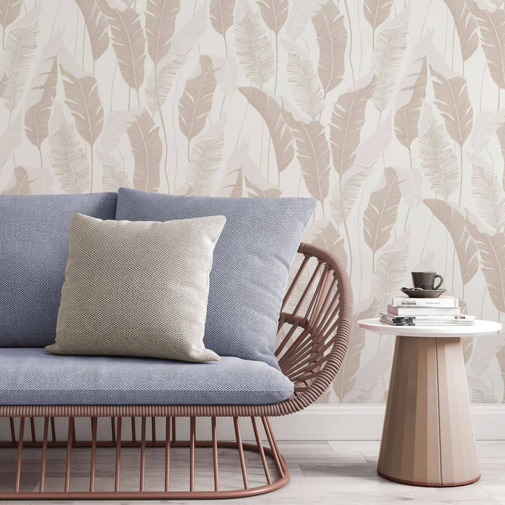 PVC-freie Vliestapete mit Blättermotiv in beige - WA397527