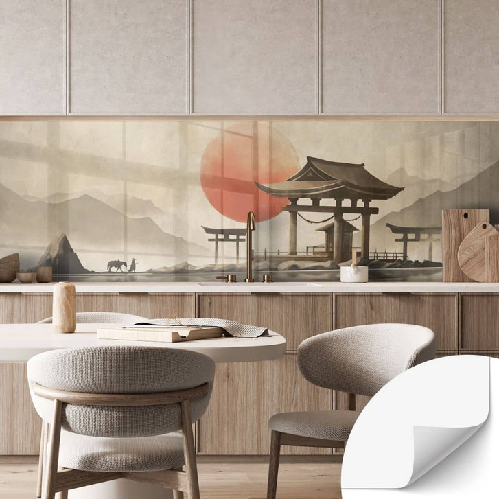 Selbstklebende Küchenrückwand Japanischer Tempel im Sonnenaufgang - Roze - WA448251