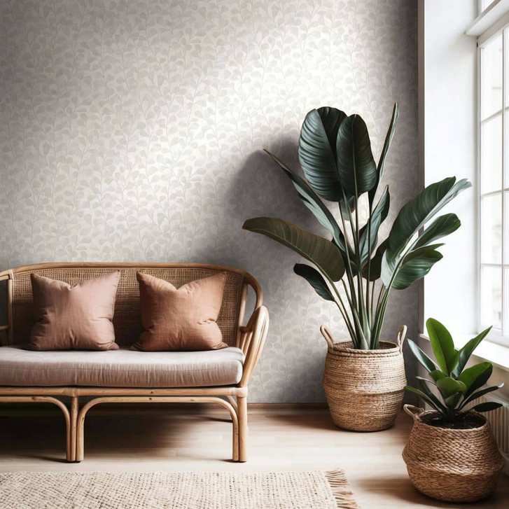 Vliestapete Blätter, Beton Floral Natur in Weiss - WA483063