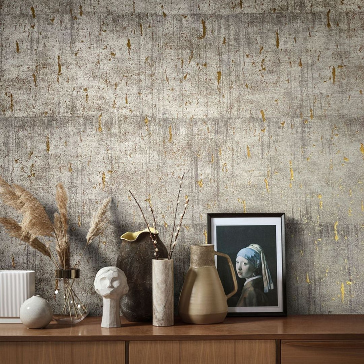 Vliestapete mit glänzender Betonoptik grau, beige Struktur - WA508826