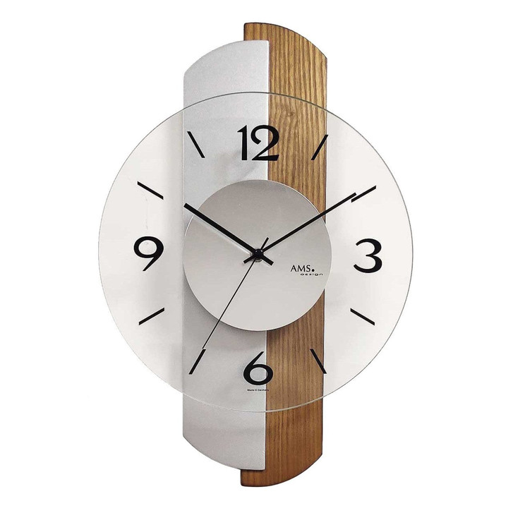 Wanduhr Holzgehäuse Eiche lackiert/Silber - UG100660