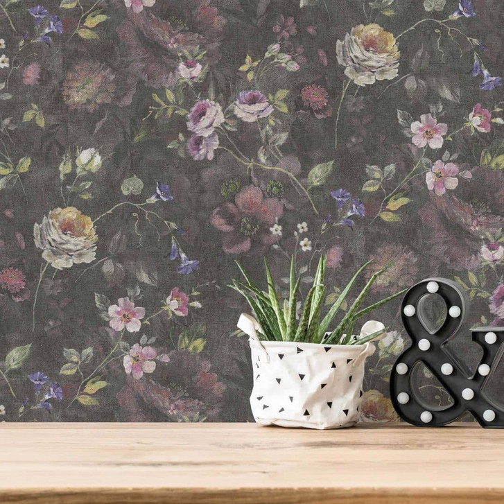 Blumentapete - Vliestapete Floral von A.S. Création Schwarz Rosa Grün PVC-Frei 386361 - WA395554