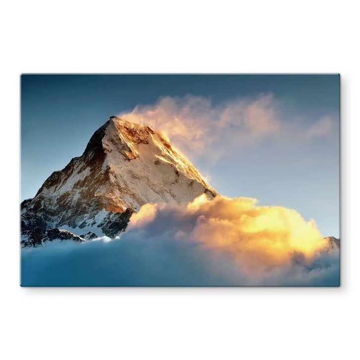 Glasbild Sonnenaufgang über dem schneebedeckten Berg - Annapurna Himal - WA432303