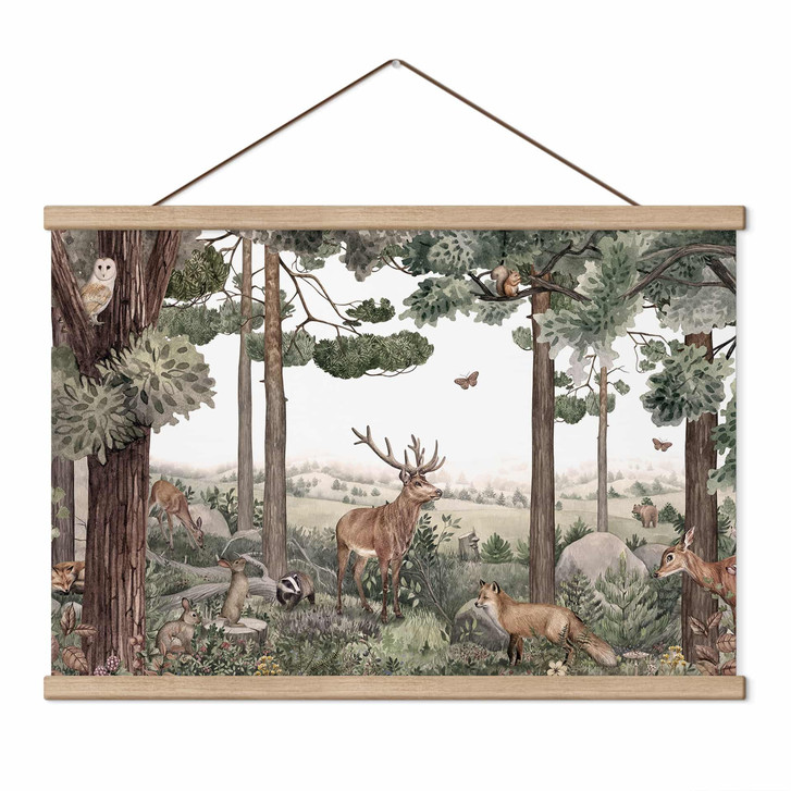 Kinderzimmer Stoffbild Heimische Tiere im Wald - Kikki Belle - WA518187