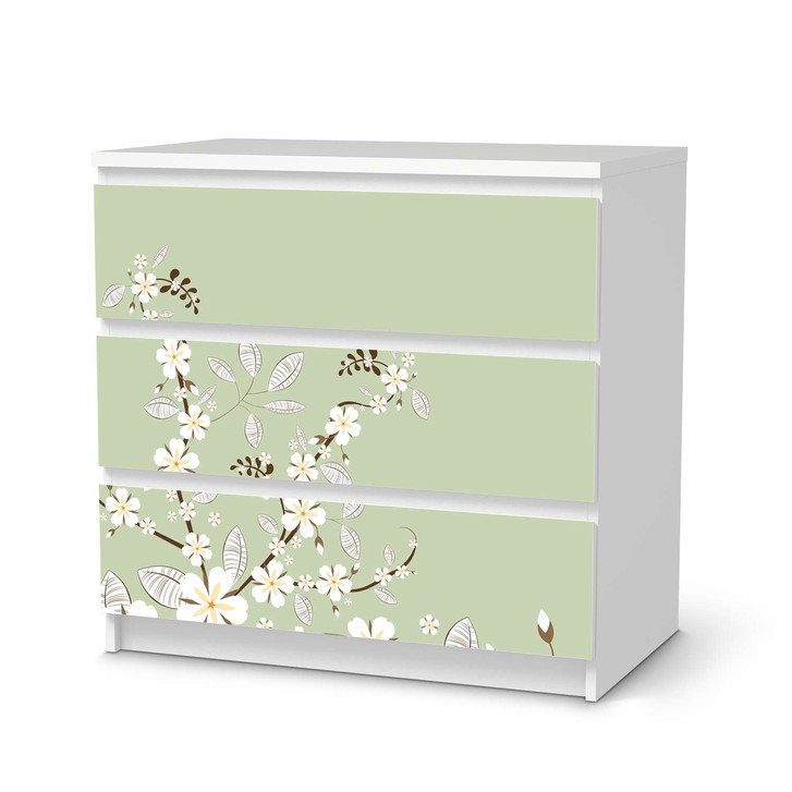 Klebefolie IKEA Malm Kommode 3 Schubladen - White Blossoms - CR109903