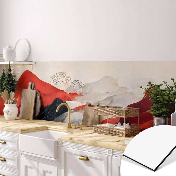 Küchenrückwand Treechild - Rote Berge im Japandi Stil - WA402328
