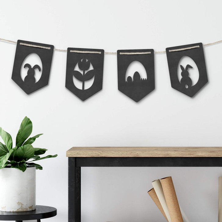 MDF - Holzdeko - Wimpelkette Ostern (4er-Set) inkl. Baumwollseil - WA336169