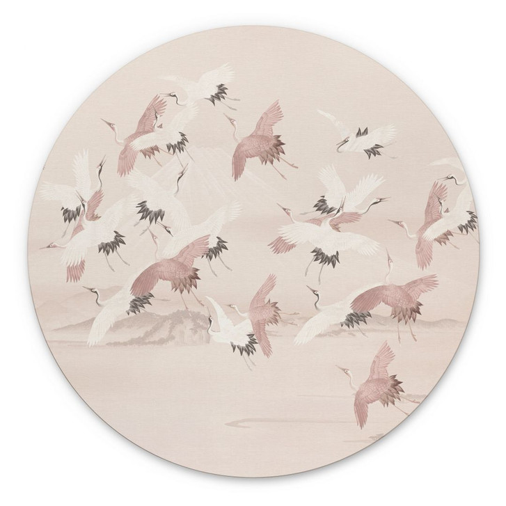 Wandbild Kraniche über dem See - Bloomery Decor - Alu-Dibond Rund - WA491710
