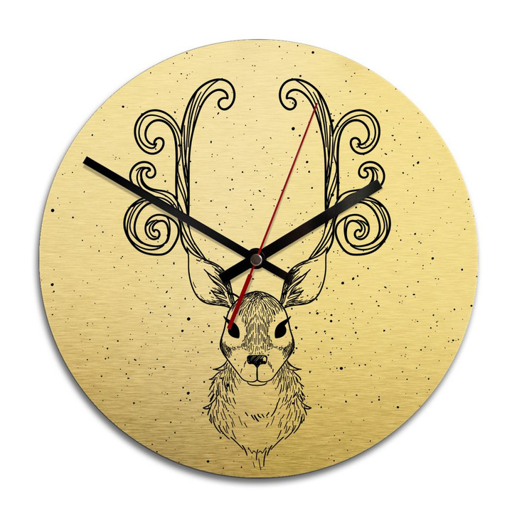 Wanduhr Alu-Dibond-Goldeffekt - Funkelnder Hirsch - Ø 28cm - WA243297