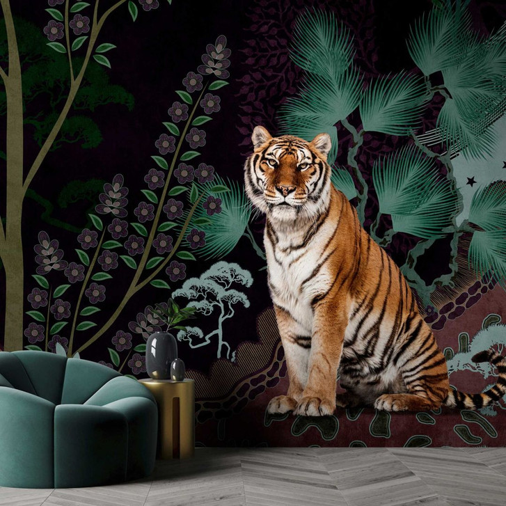Fototapete Exotischer Dschungel - Majestätischer Tiger im Wald - WA386141