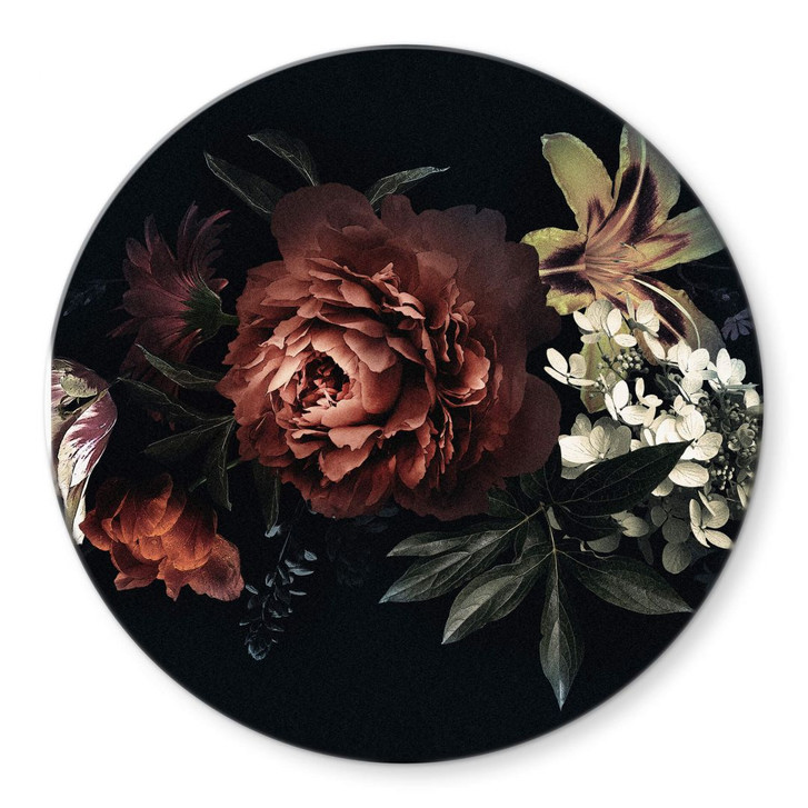 Glasbild Blumenbouquet Rot - Rund - WA306175