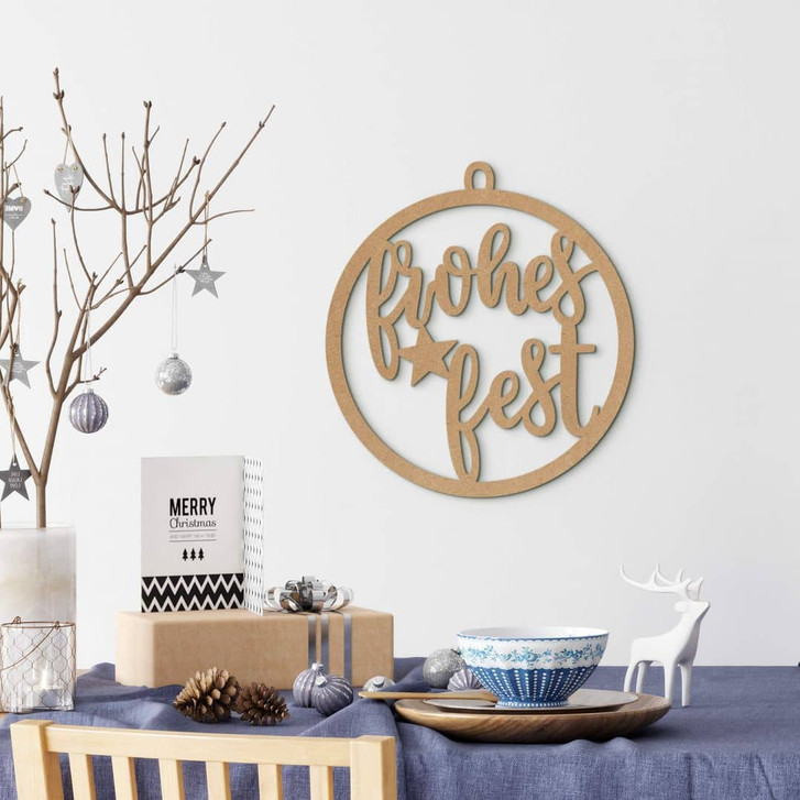 Holzdeko Weihnachten - Weihnachtskugel Frohes Fest - MDF Natur - WA346677