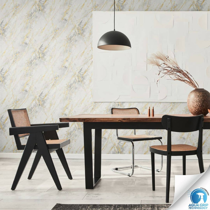 Marmor-Tapete Weiss Gold Grau - Vliestapete mit Struktur - Tapezieren ohne Kleister - WA465597
