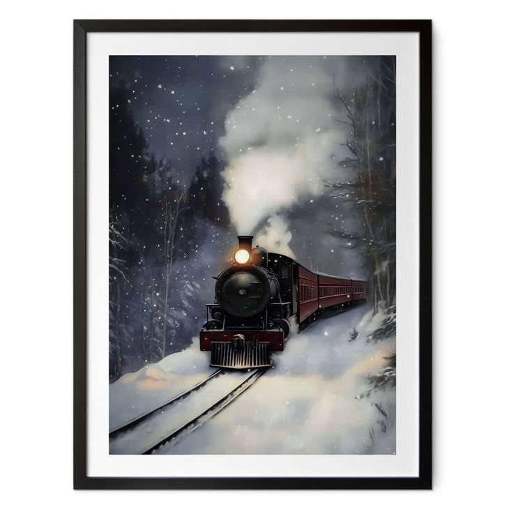 Poster Winter - Dampflok im verschneiten Wald - Melloi Art Prints - WA498116