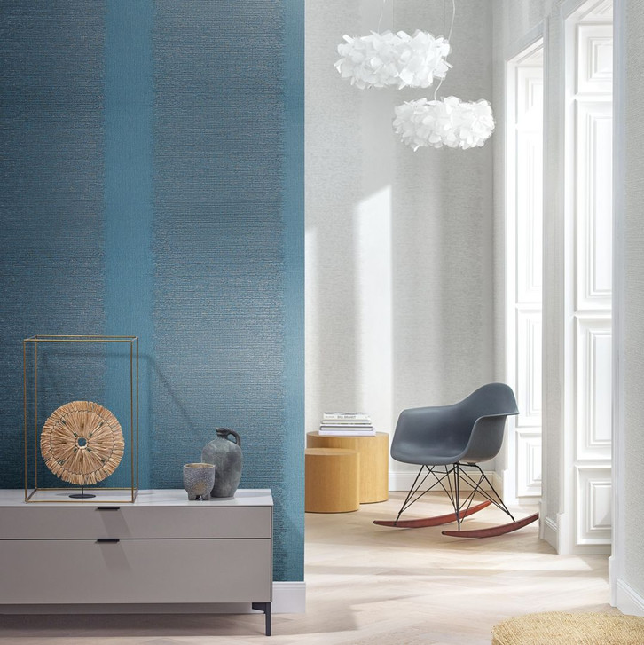 Vliestapete mit Streifen und feinen Linien blau, türkis Struktur - WA446665