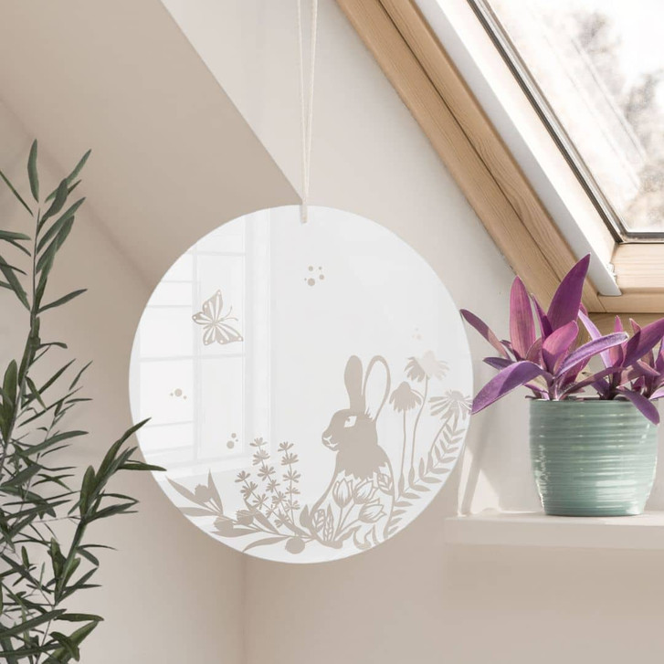 Acrylglasbild, Fensterbild zum Aufhängen Hase in der Blumenwiese - Rund - WA393302