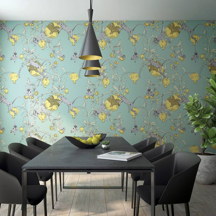 Fototapete mit Affen und Pflanzen, Gelb Illustration 2.70 x 1.06 m - WA448802