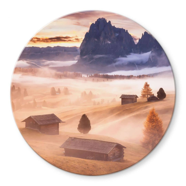 Glasbild Herbstnebel in den Alpen - Selagea - Rund - WA449713