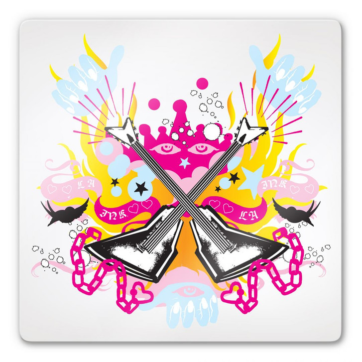 Glasbild LA Ink Gitarren im Farbchaos - WA124424