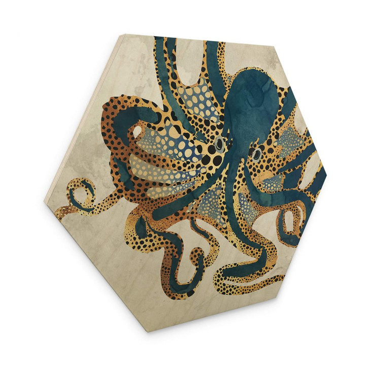 Hexagon Holzbild SpaceFrog Designs - Goldener Oktopus - WA354570