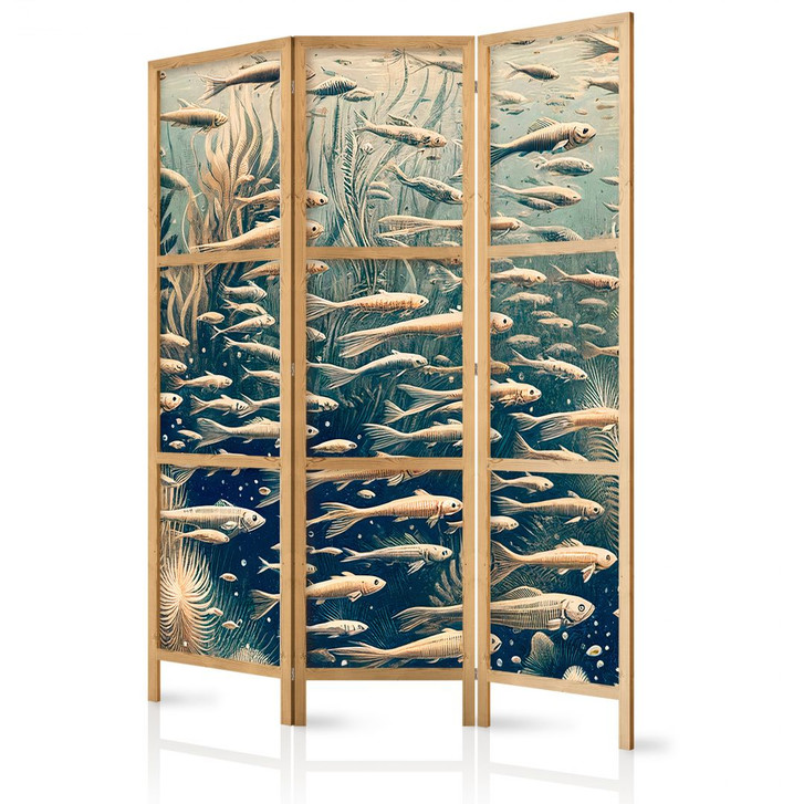 Japanischer Paravent, Raumteiler freistehend, Trennwand - Life in the Ocean in Retro Style - WA455207