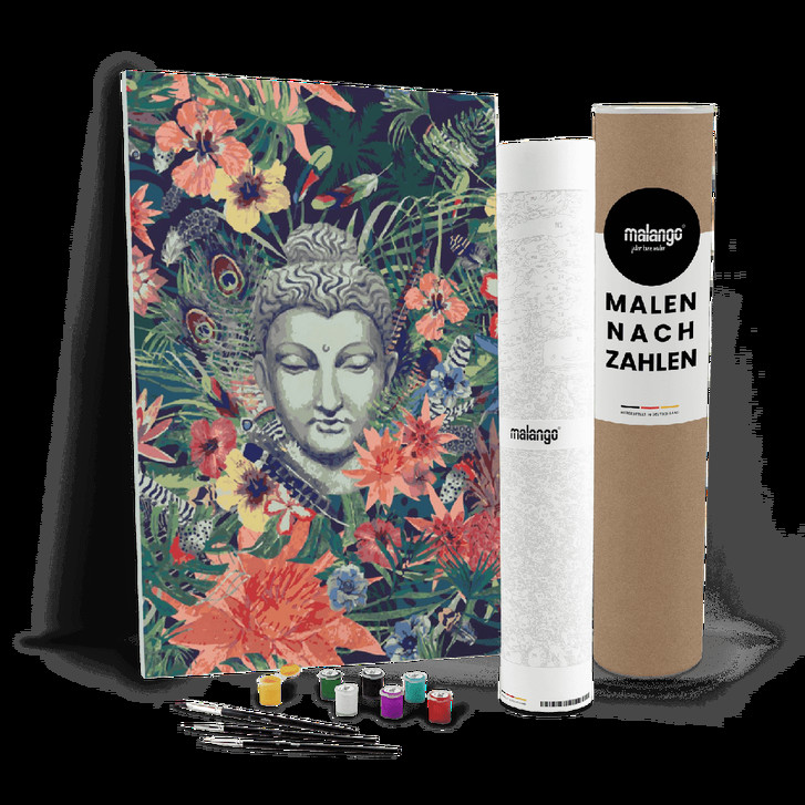 Malen nach Zahlen Leinwandbild - Buddha unter Blumen - WA446908