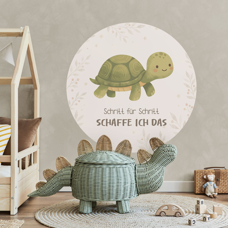 Rundes Wandtattoo mit Schildkröte - Mutmachspruch 