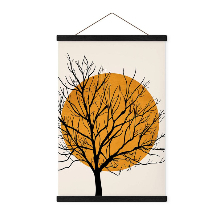Stoffbild Kubistika - Goldene Sonne hinter einem Baum - WA411326