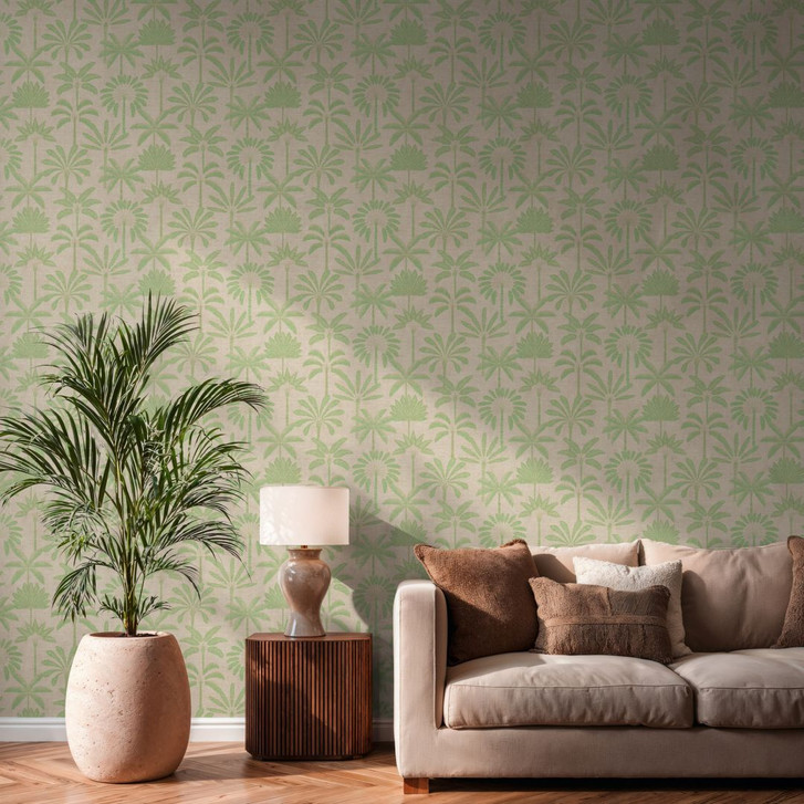 Vliestapete Palmen beige creme grün metallic Tapete Wandtapete Blätter Natur - WA506996