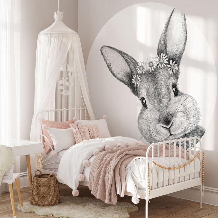 Fototapete Niedlicher Hase mit Kamillenblumen - Korenkova - Rund - Selbstklebend/Vlies - WA470977