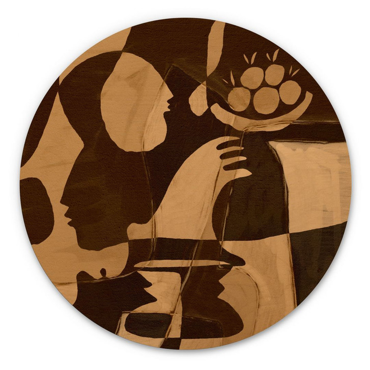 Holzbild Abstrakte Komposition in warmen Erdtönen - Al Dafai - Rund - WA437029