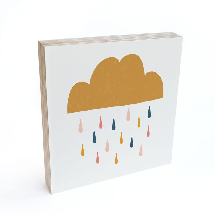 Holzbild zum Hinstellen - Fröhlicher Regen in Pastelltönen | Kinderzimmer - Lisboa - 15 x 15 cm - WA430651