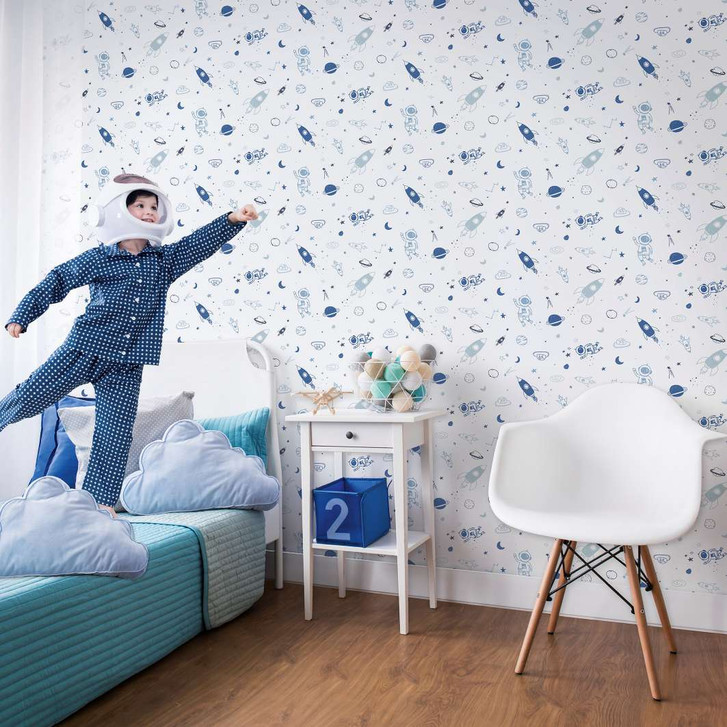 Kindertapete, Vliestapete mit Illustration Kids Walls weiss, blau - WA445645