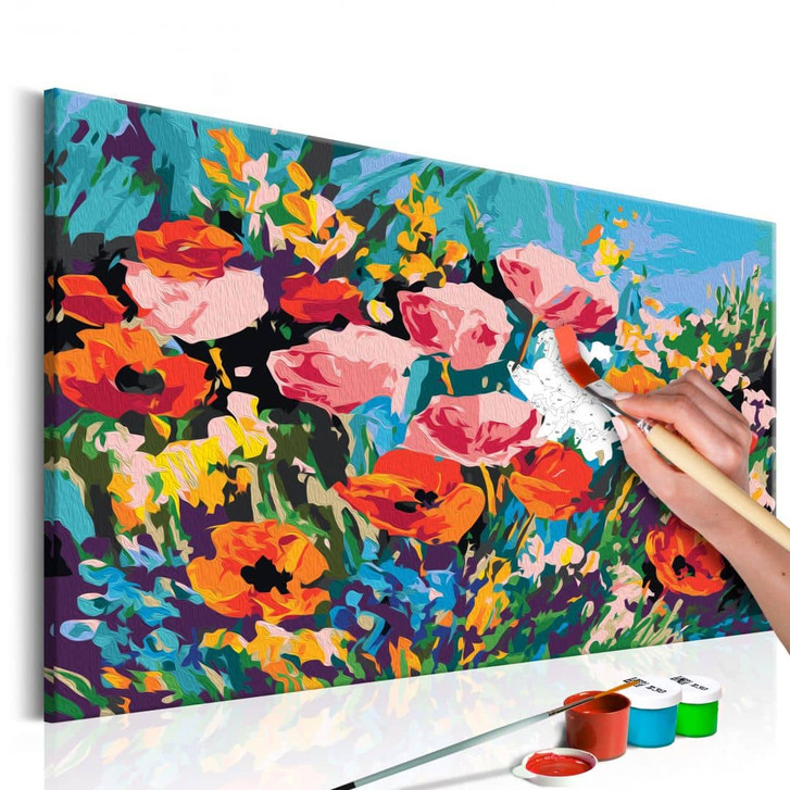 Malen nach Zahlen Leinwandbild - Bunte Feldblumen - 50 x 40 cm - mit Keilrahmen - bespannt - WA437733