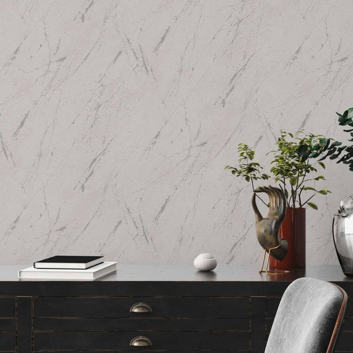 Marmor Tapete Grau Silber - Vliestapete Metalliceffkt für Wohnzimmer - WA506710