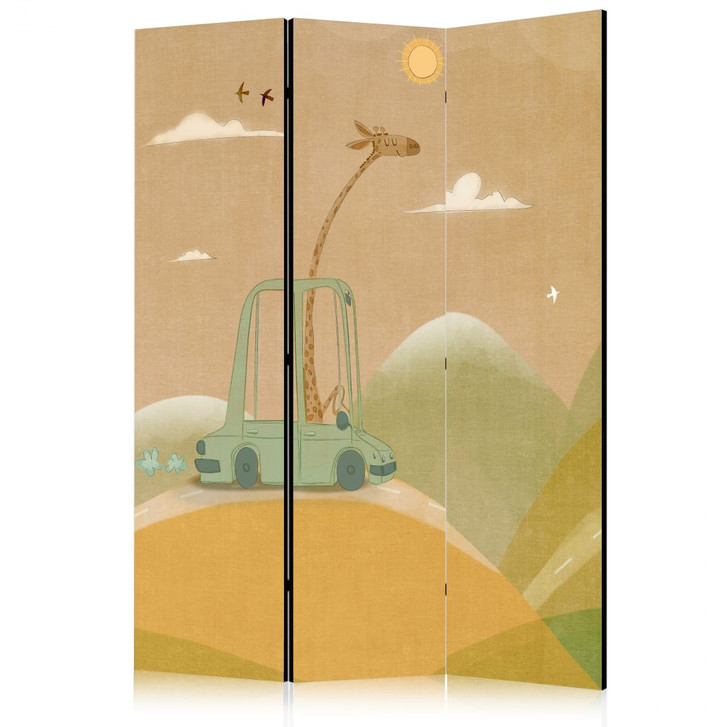 Paravent, Raumteiler freistehend, Trennwand - Dreamy Traveler: Giraffe Driving a Car - WA442020