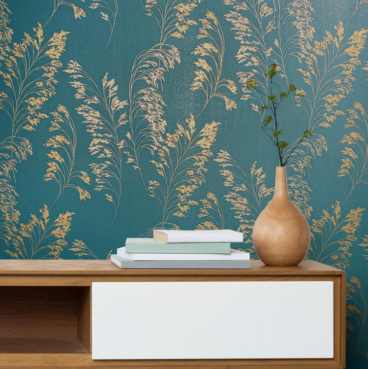 Vliestapete mit sanftem Blattmotiv grün, silber Floral - WA508687