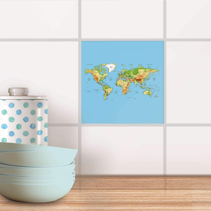 Fliesenaufkleber - Geografische Weltkarte - CR100972