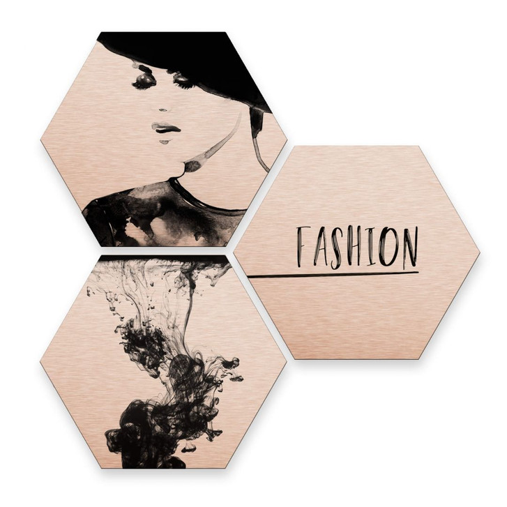 Hexagon - Alu-Dibond-Kupfereffekt - Fashion Mode (3er Set) - WA233201