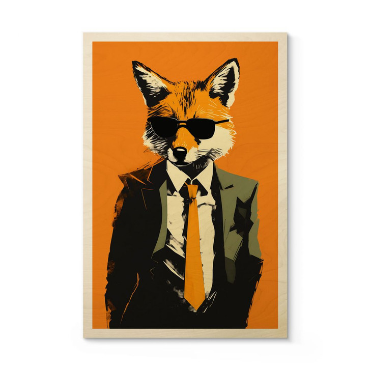 Holzbild Cooler Fuchs im Anzug - Magnusson - WA425623