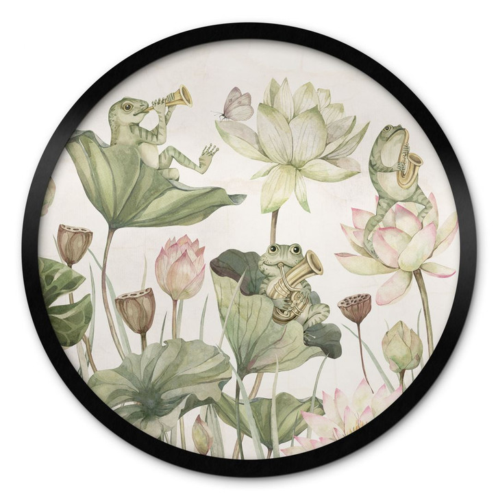 Poster Frosch-Orchester auf Seerosen - Kikki Belle - Rund - WA427816