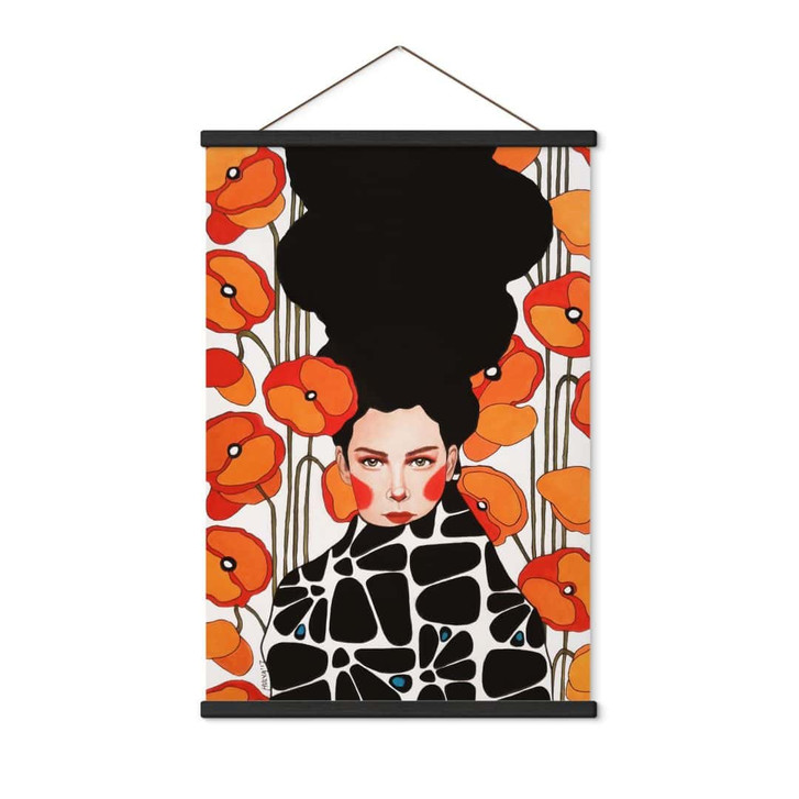 Stoffbild Frau mit Retro-Mohnblumen - Hülya - WA500581