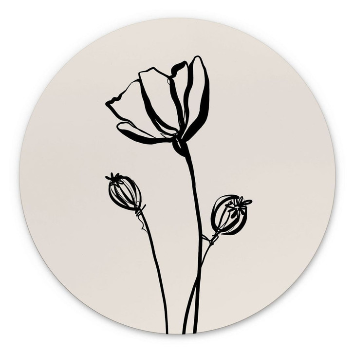 Wandbild Line Art Mohnblume - Cats & Dotz - Alu-Dibond Rund - WA491599