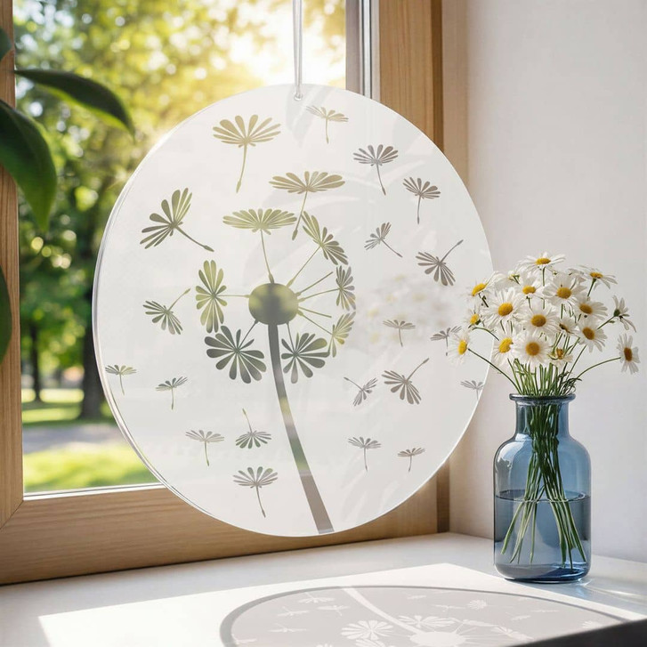 Acrylglasbild, Fensterbild zum Aufhängen Pusteblume im Wind - Rund - WA491331