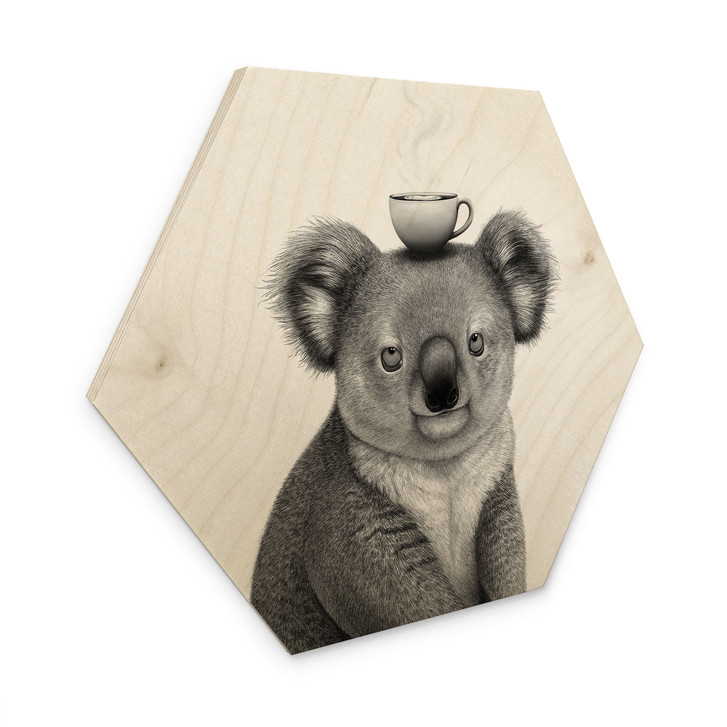 Hexagon Holzbild Koalabär mit Kaffee - Korenkova - WA512562