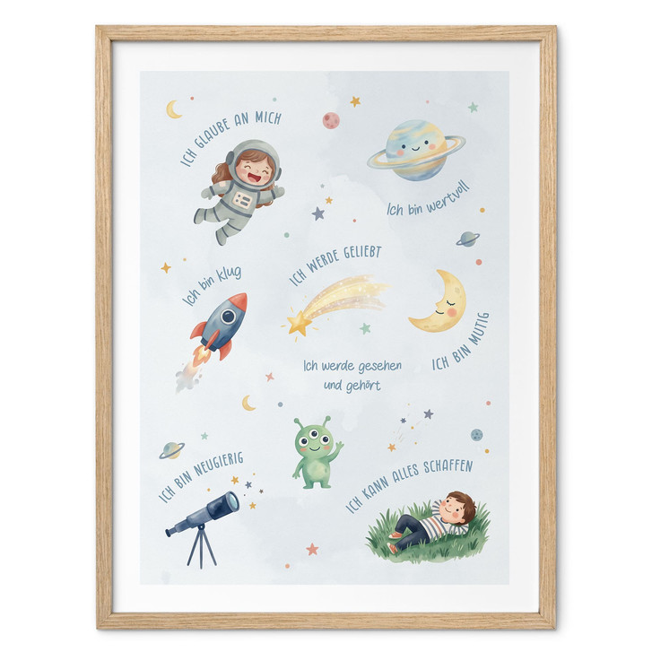 Kinder-Poster - Affirmationen Weltraum mit Rakete und Saturn - WA514573