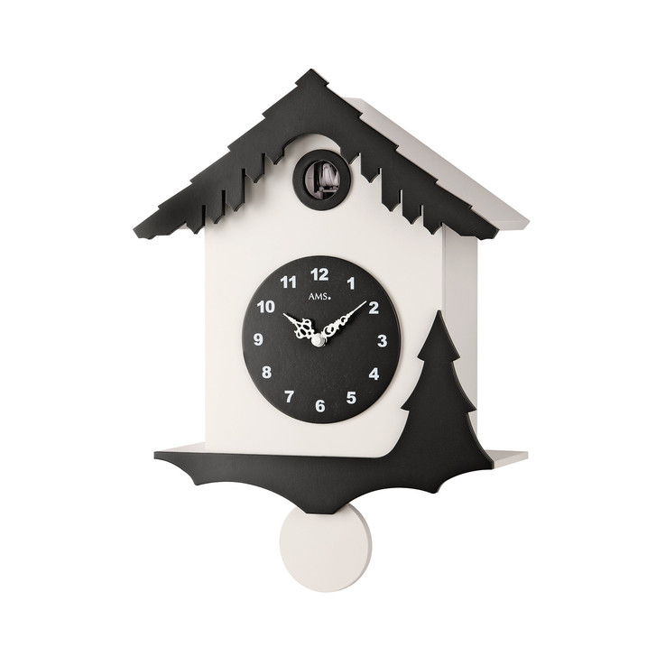 Kuckucksuhr Wanduhr Holzgehäuse weiss und schwarz lackiert - UG100561