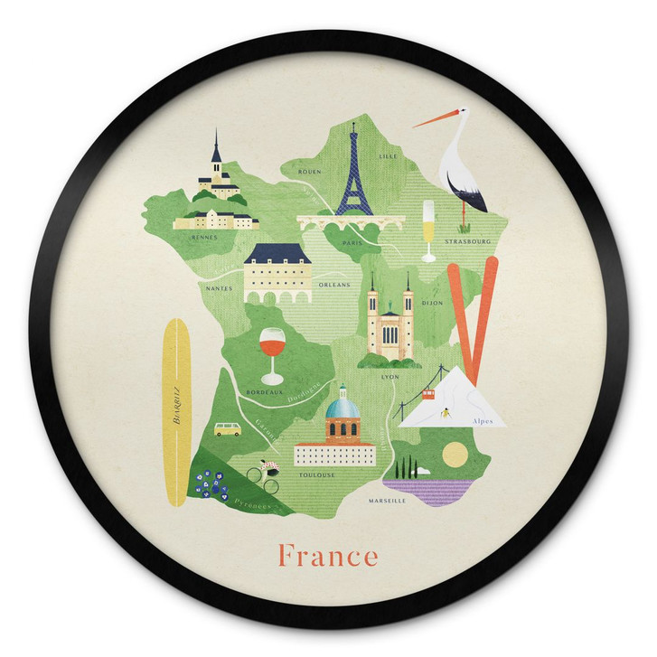 Poster Karte von Frankreich - Rivers - Rund - WA428127